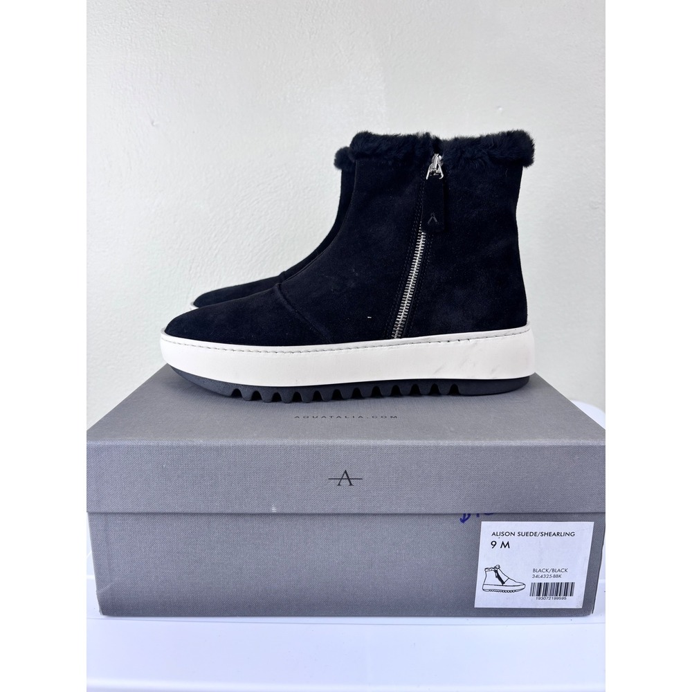 Aquatalia Black Suede Ankle Boot with White Platform